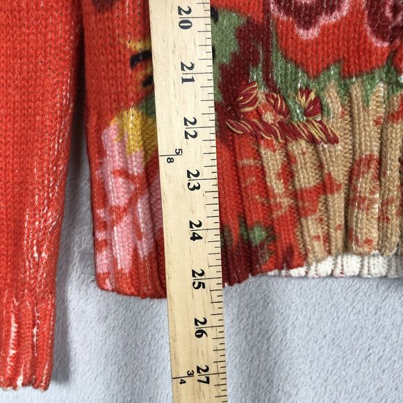COLDWATER CREEK Embroidered Full Zip Sweater Sz M Orange Printed Floral Cotton - Picture 8 of 13
